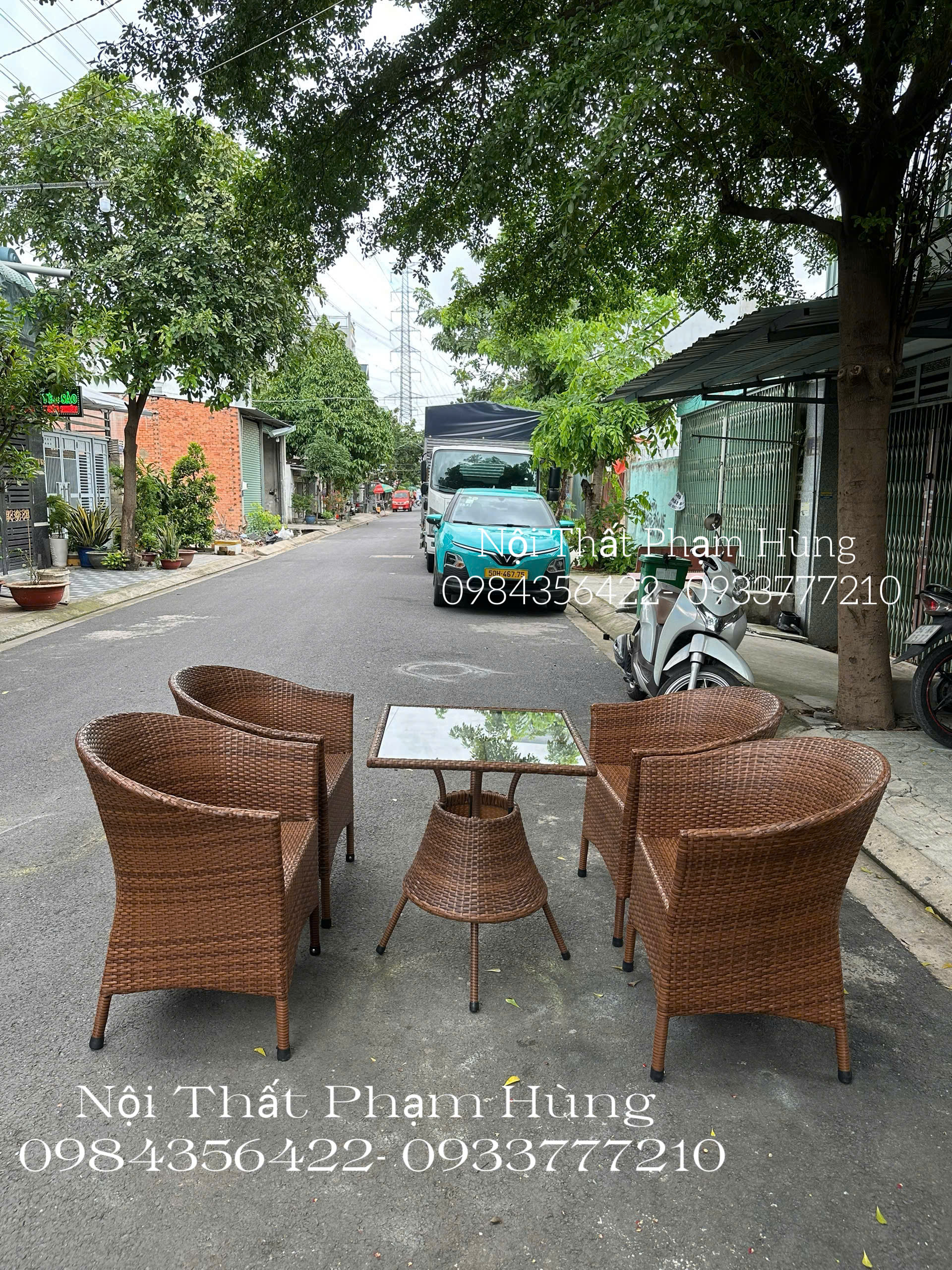 bàn ghế mây nhựa sân vườn