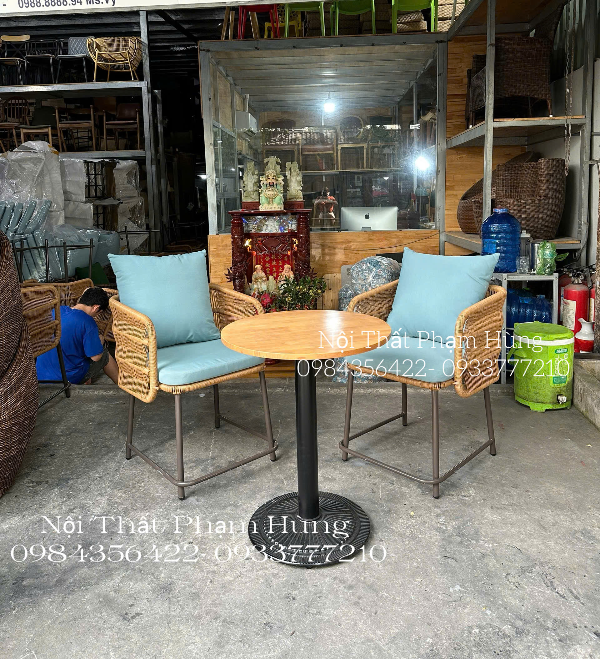 bàn ghế cafe mây nhựa ngoài trời