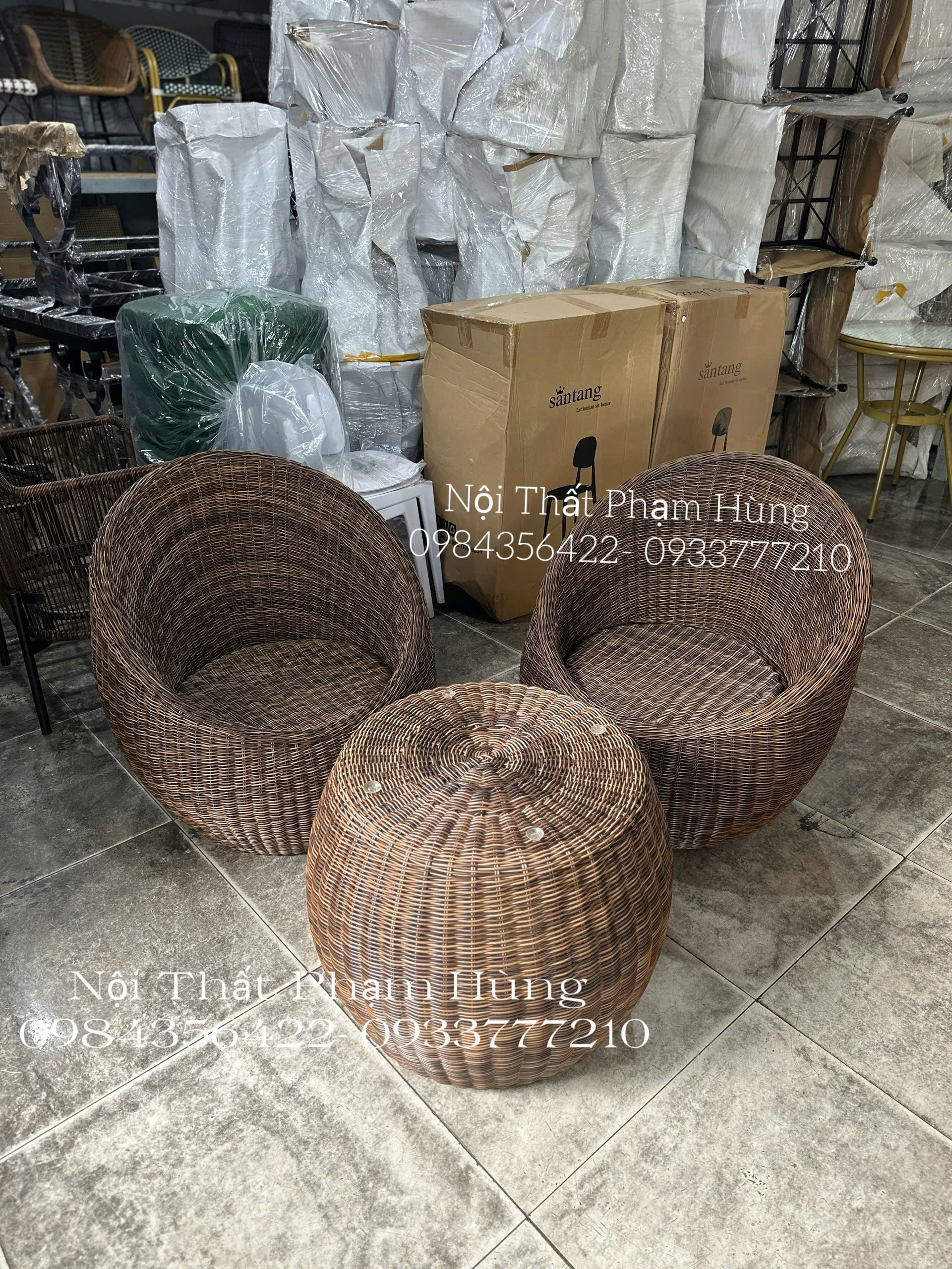 bàn ghế sofa trứng mây nhựa
